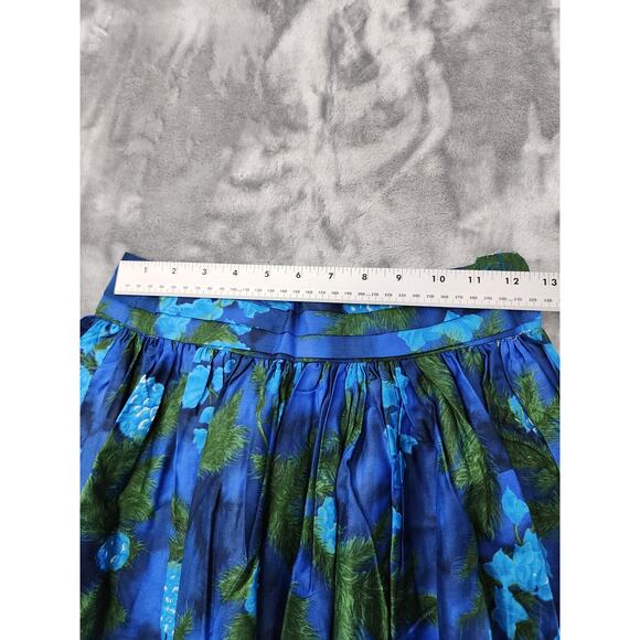 Vintage 40s VIP Fabrics Floral Pleated Maxi Skirt Size S Blue Green Metal Zip - Picture 2 of 7